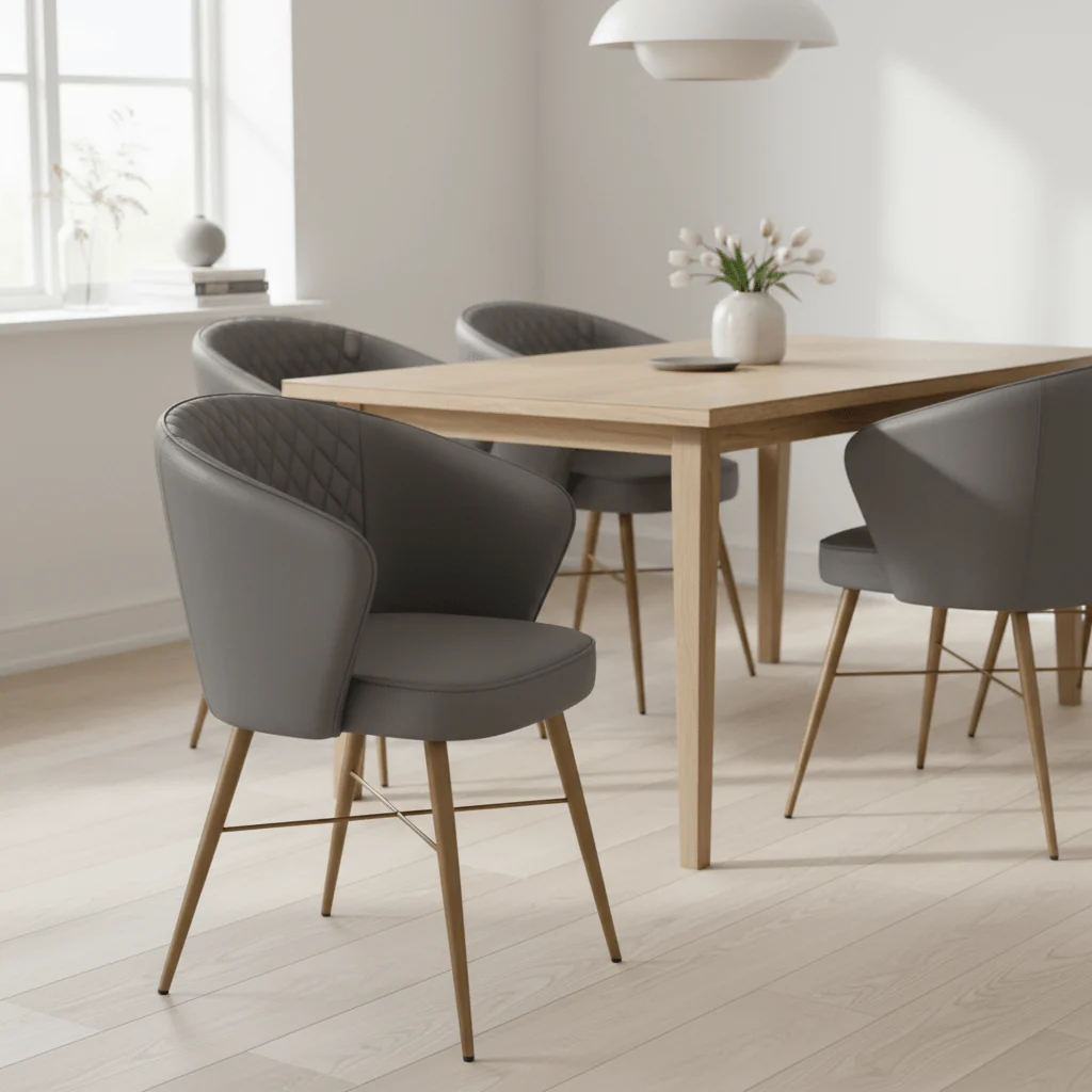 Buffalo Grey Leather Chair With Gold Finish Legs - Image 7