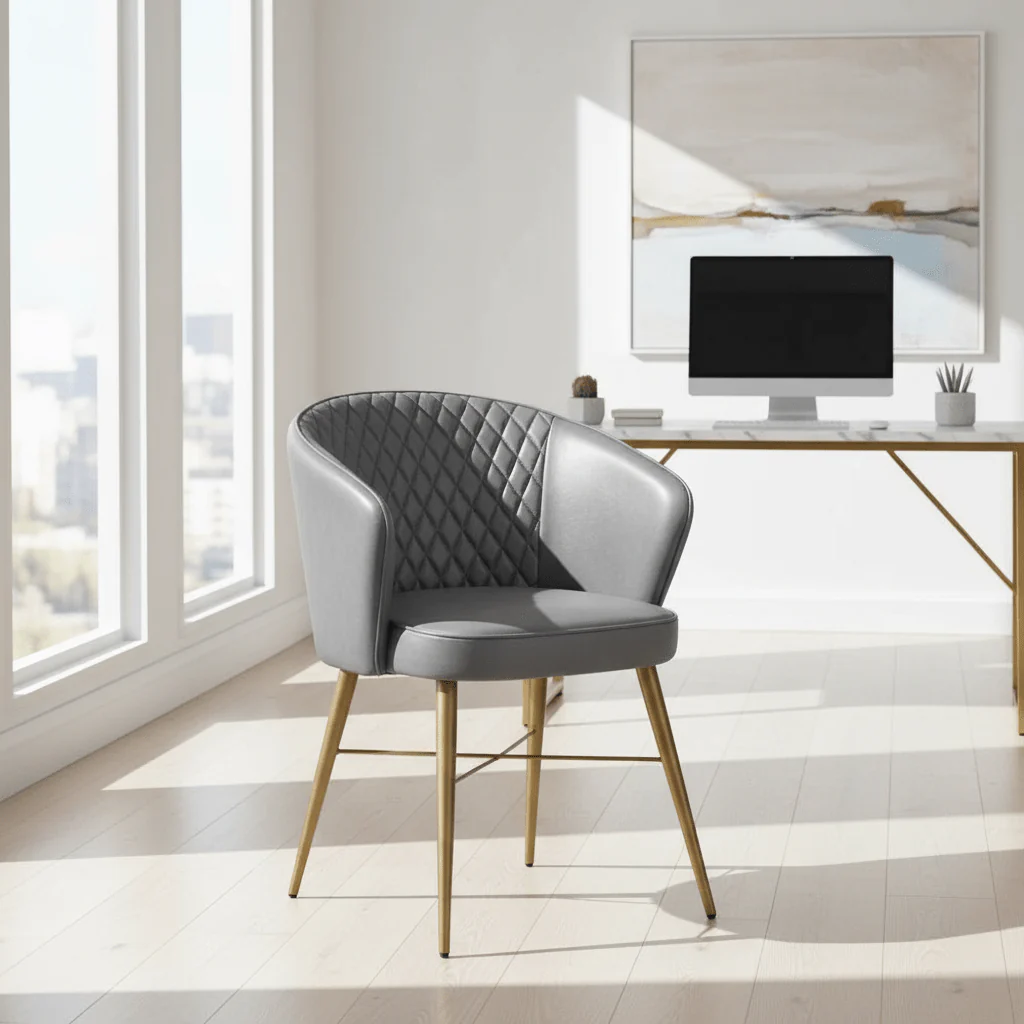 Buffalo Grey Leather Chair With Gold Finish Legs - Image 8