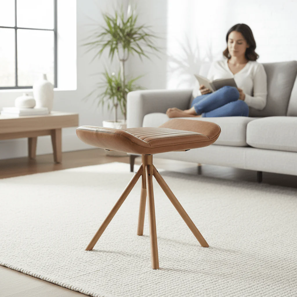 Buffalo Grey Leather Footstool - Image 2