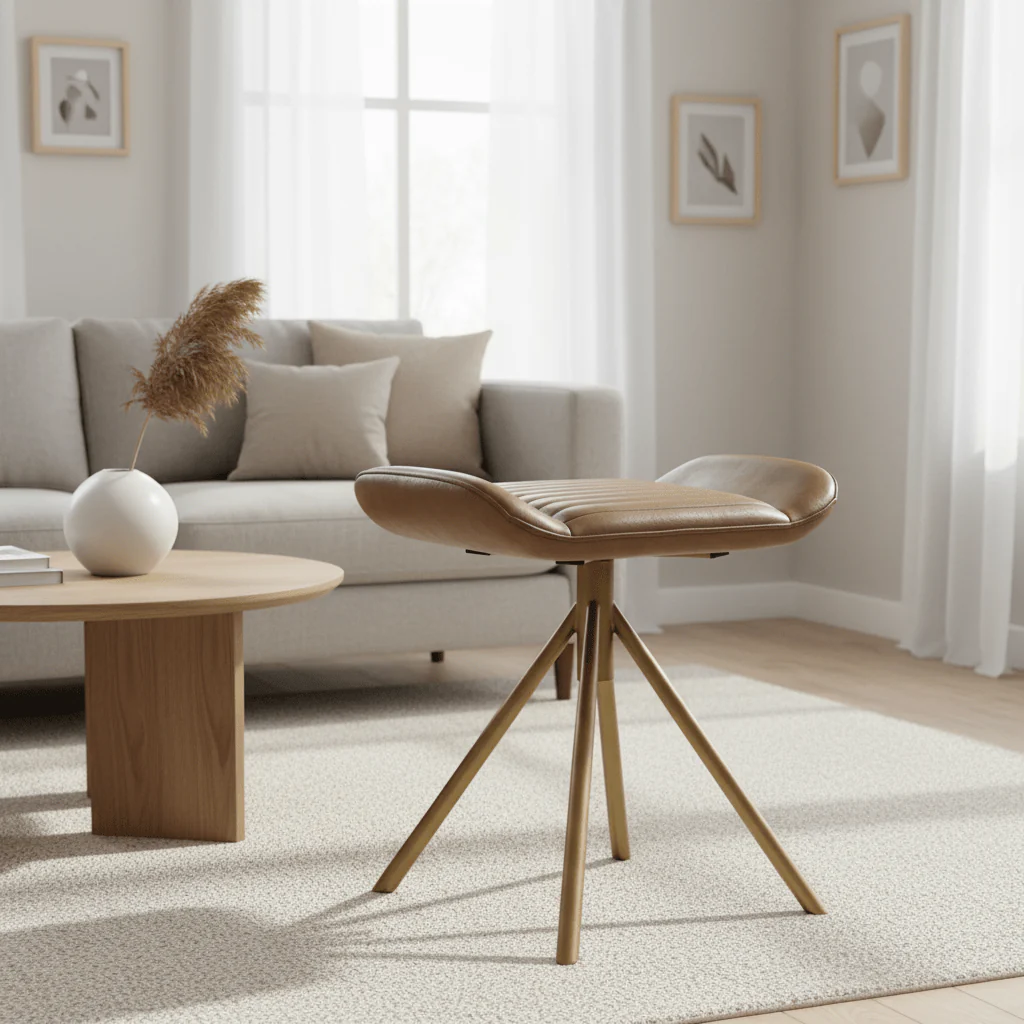 Buffalo Grey Leather Footstool - Image 4