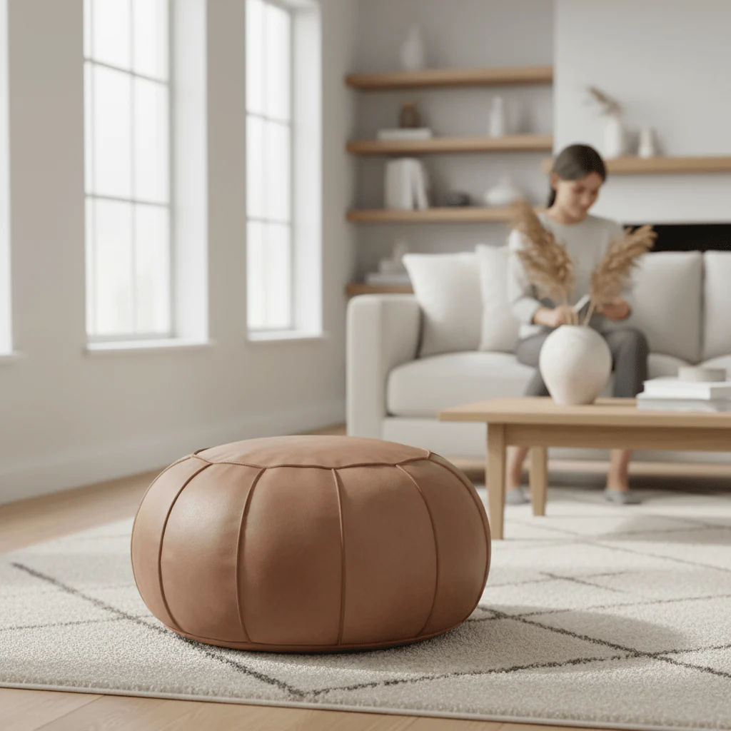 Buffalo Grey Leather Pouffe - Image 2