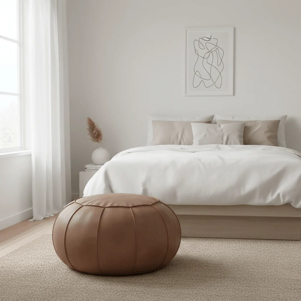 Buffalo Grey Leather Pouffe - Image 3
