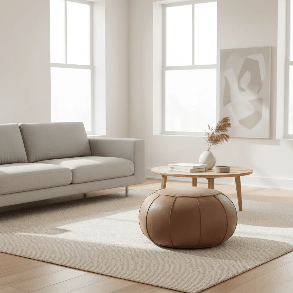 Buffalo Grey Leather Pouffe - Image 4