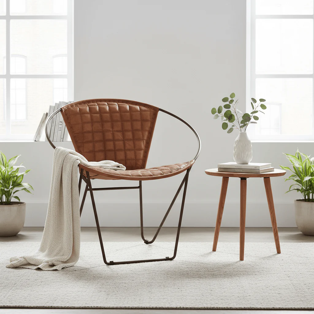Buffalo Light Brown Leather Iron Chair - Image 3