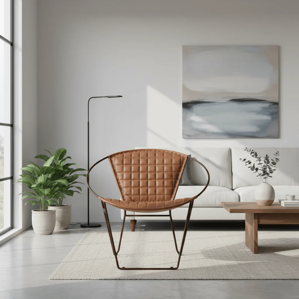 Buffalo Light Brown Leather Iron Chair - Image 4