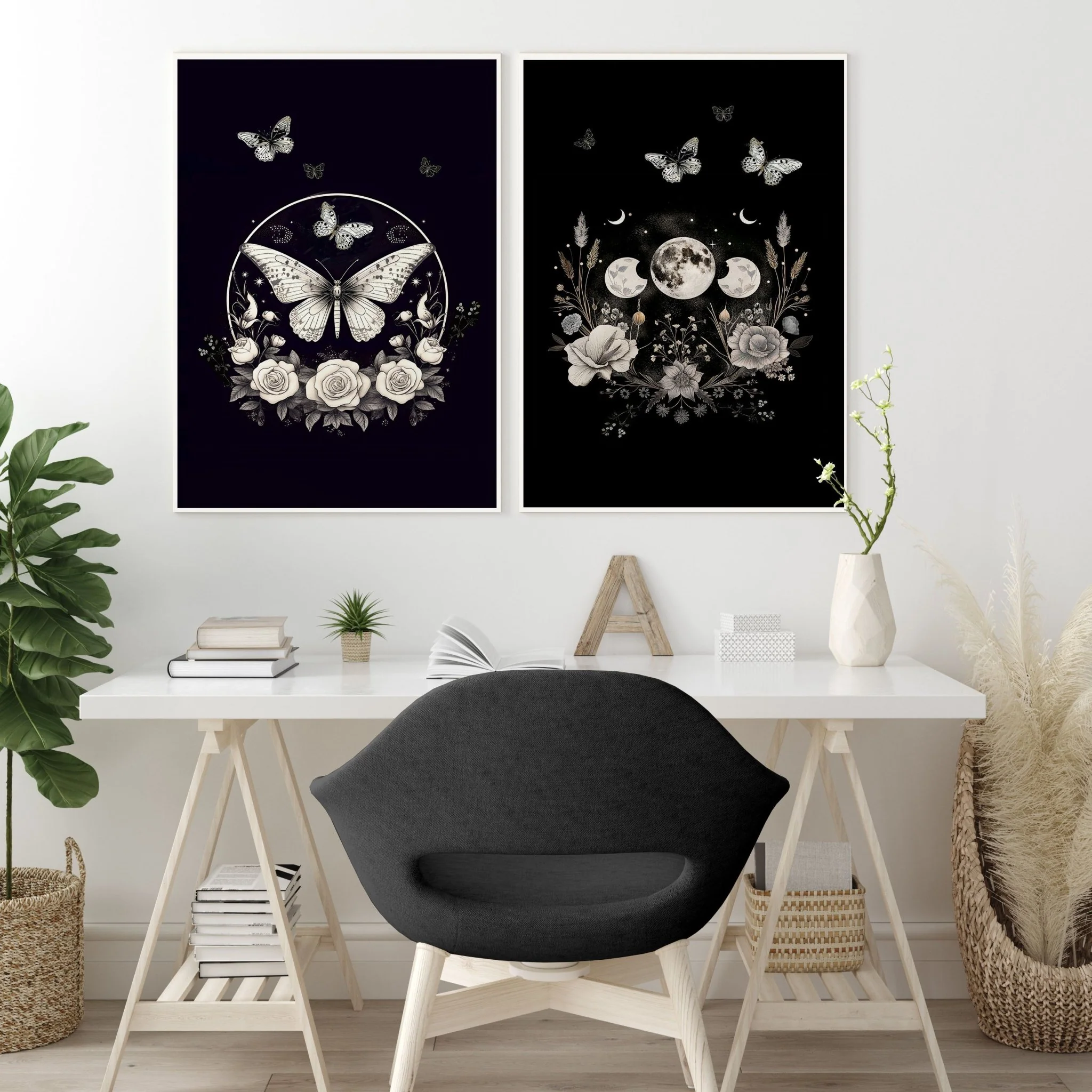 Butterfly Wall Art Decor | Set of 2 Dark Academy Wall art Prints - Image 2