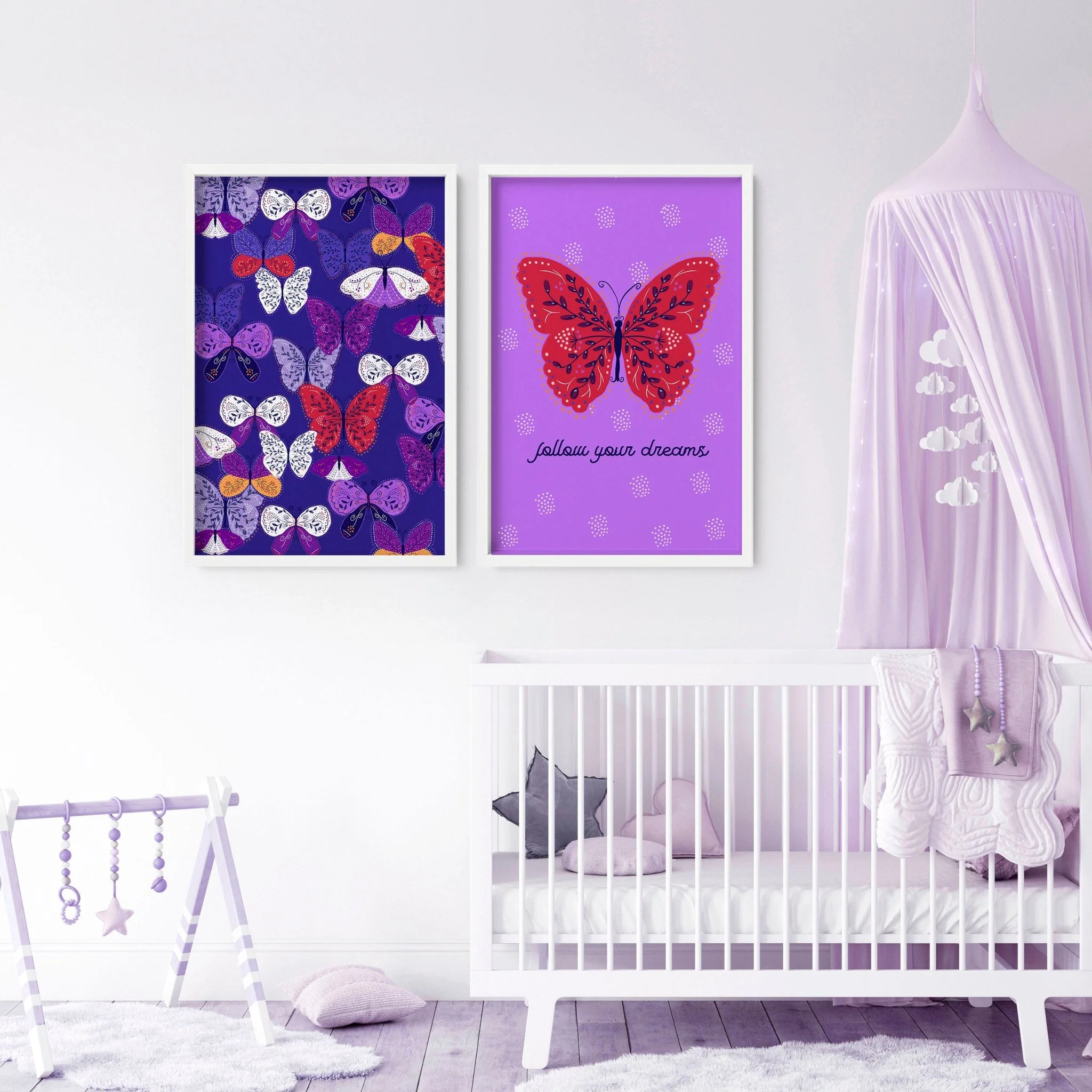 Wall art for Nursery | Set of 2 Butterfly wall art prints - Image 4