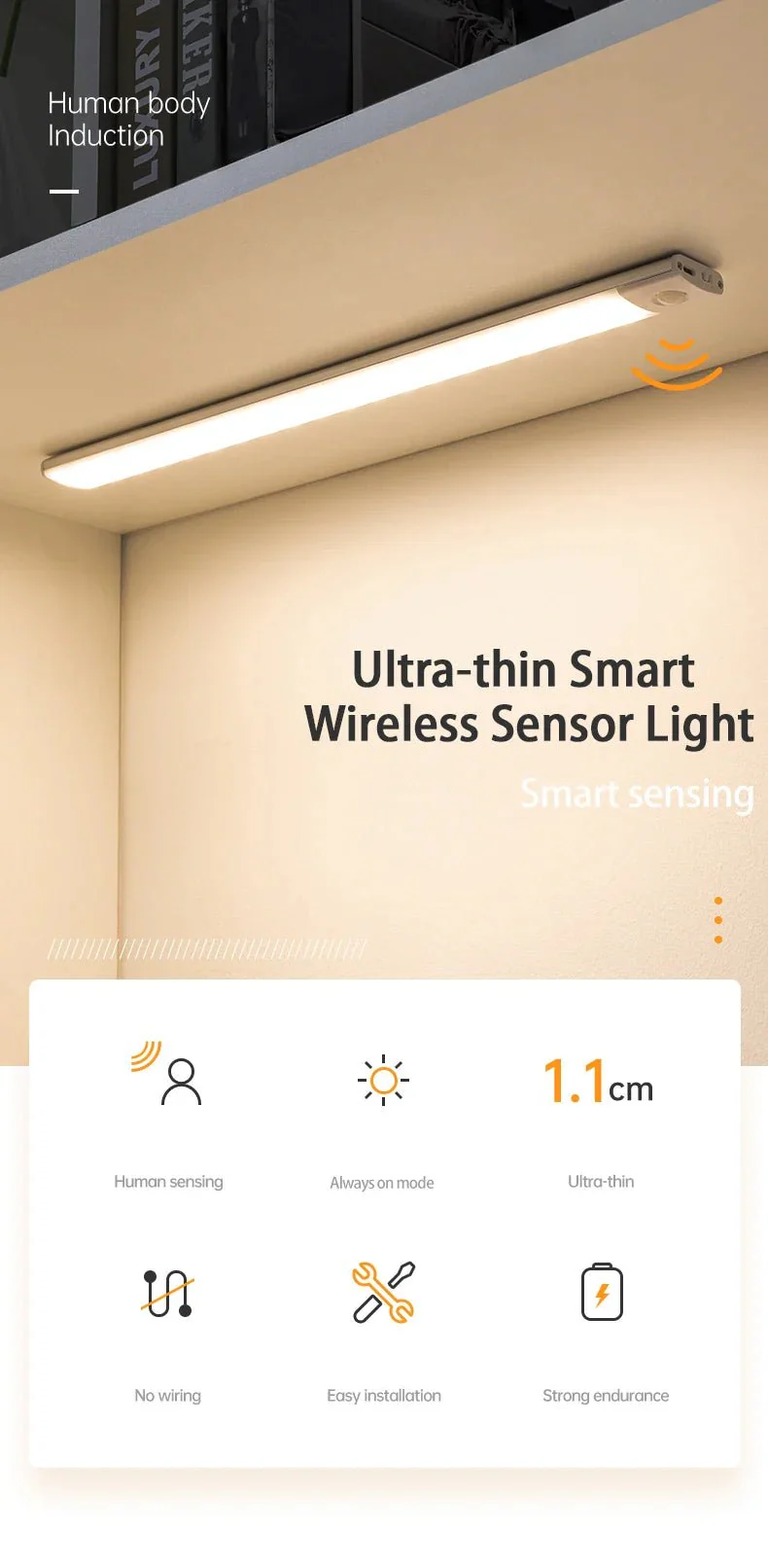 Cabinet Lights Motion Sensor LED Wireless USB Under Ultra Thin Night Light For Kitchen Cabinet Bedroom Wardrobe Indoor Lighting - Image 10