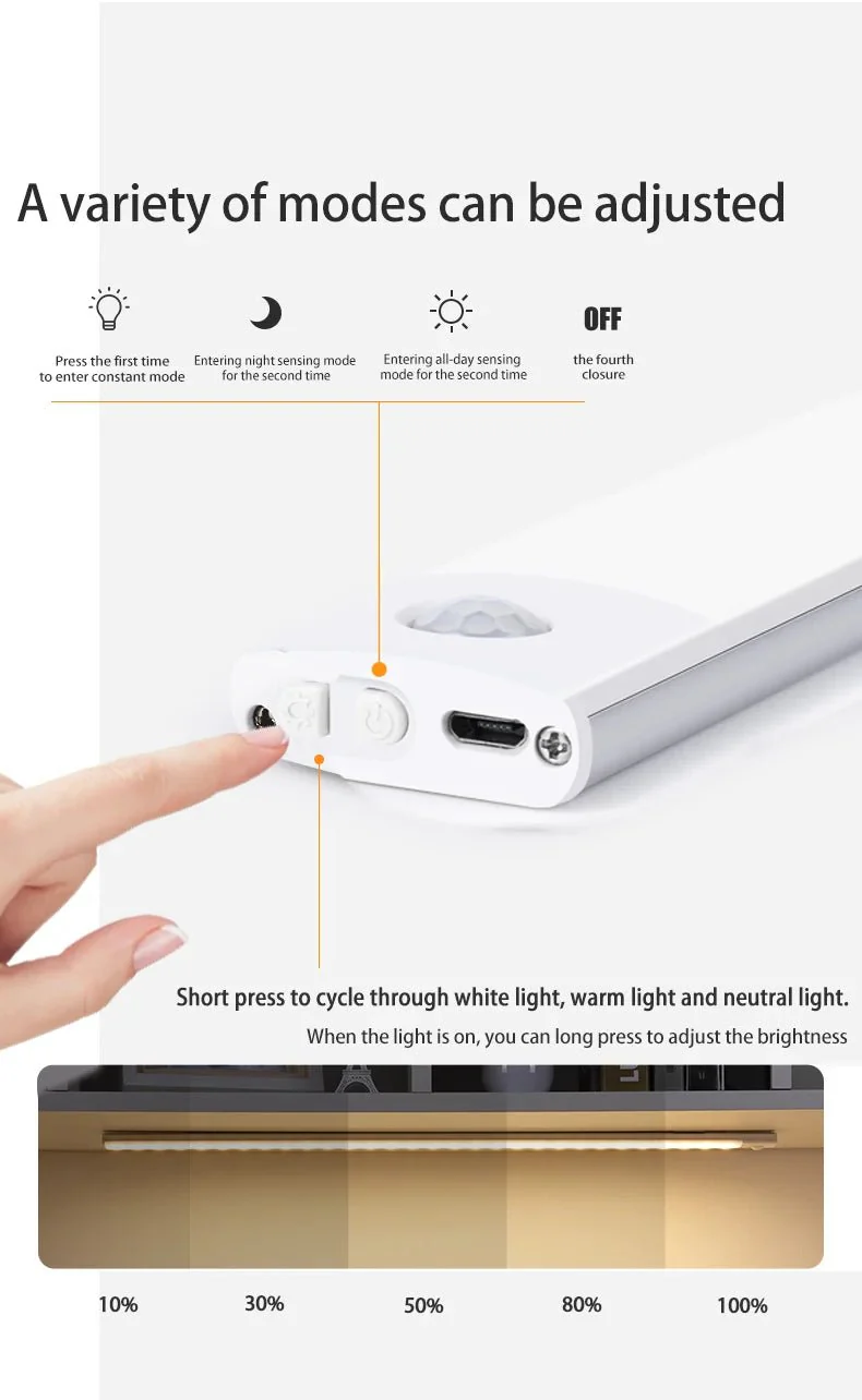 Cabinet Lights Motion Sensor LED Wireless USB Under Ultra Thin Night Light For Kitchen Cabinet Bedroom Wardrobe Indoor Lighting - Image 12