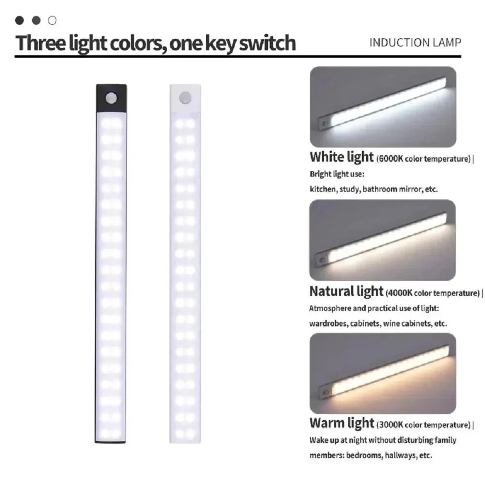 Cabinet Lights Motion Sensor LED Wireless USB Under Ultra Thin Night Light For Kitchen Cabinet Bedroom Wardrobe Indoor Lighting - Image 7