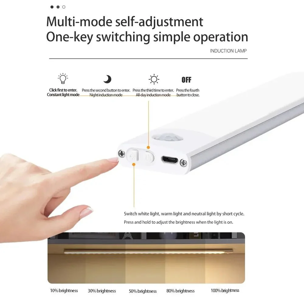 Cabinet Lights Motion Sensor LED Wireless USB Under Ultra Thin Night Light For Kitchen Cabinet Bedroom Wardrobe Indoor Lighting - Image 8