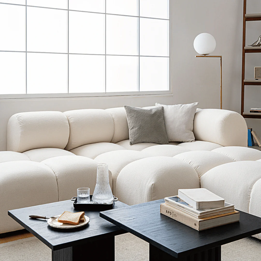 Caius Velvet Three Seater Module Sofa, White Velvet - Image 10