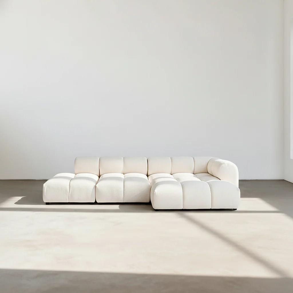 Caius Velvet Three Seater Module Sofa, White Velvet - Image 2