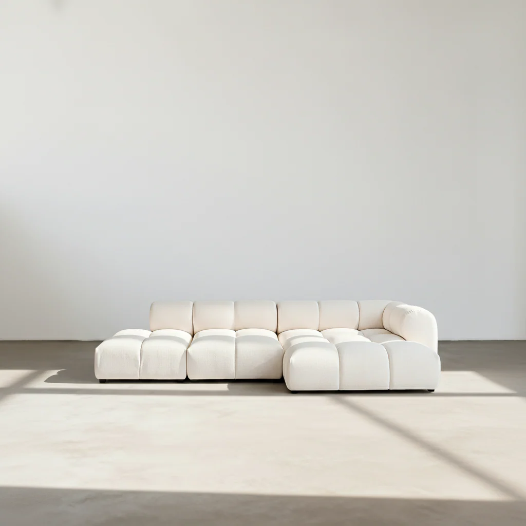 Caius Velvet Three Seater Module Sofa, White Velvet - Image 3