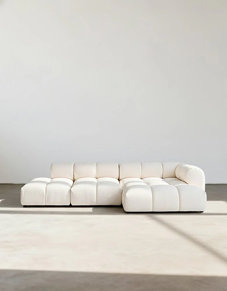 Caius Velvet Three Seater Module Sofa, White Velvet - Image 4