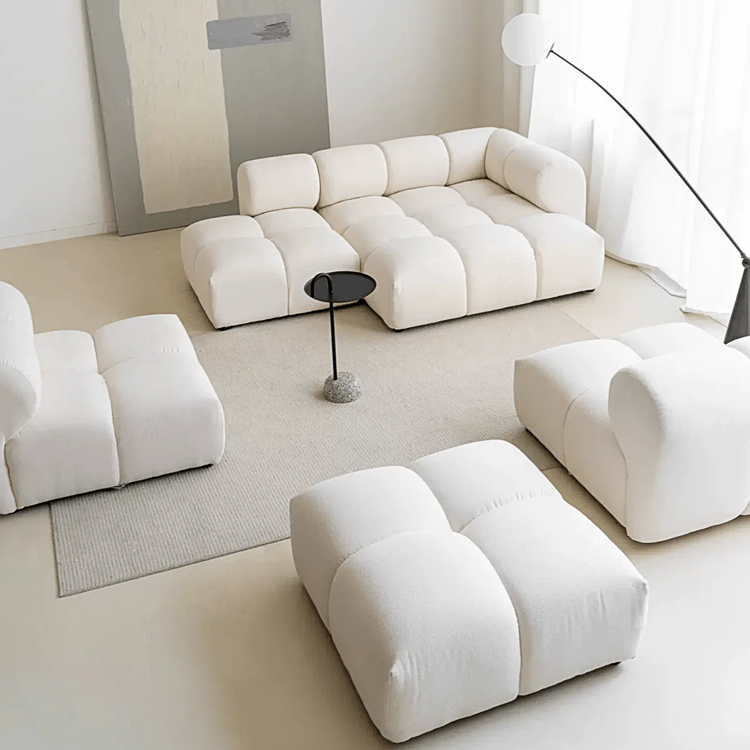 Caius Velvet Three Seater Module Sofa, White Velvet - Image 6