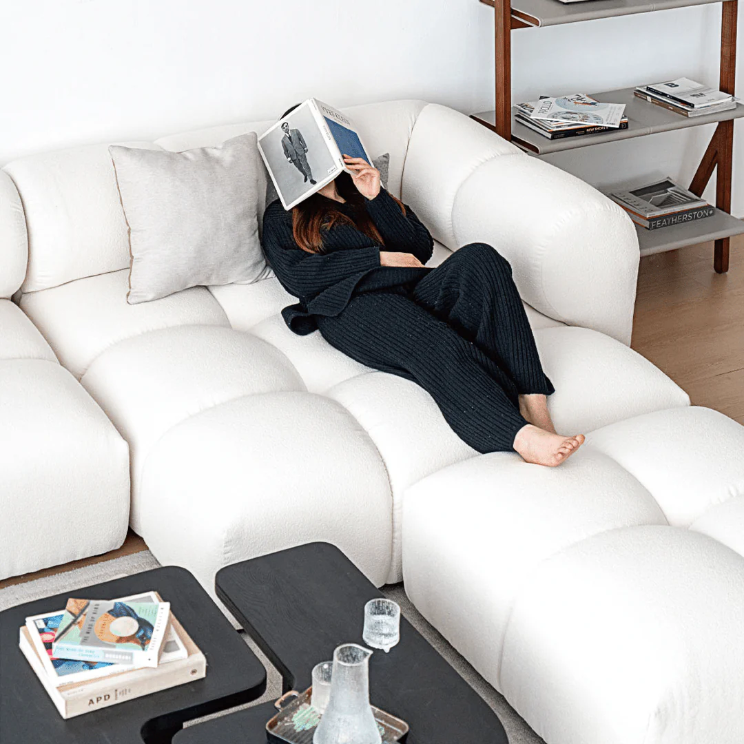 Caius Velvet Three Seater Module Sofa, White Velvet - Image 8