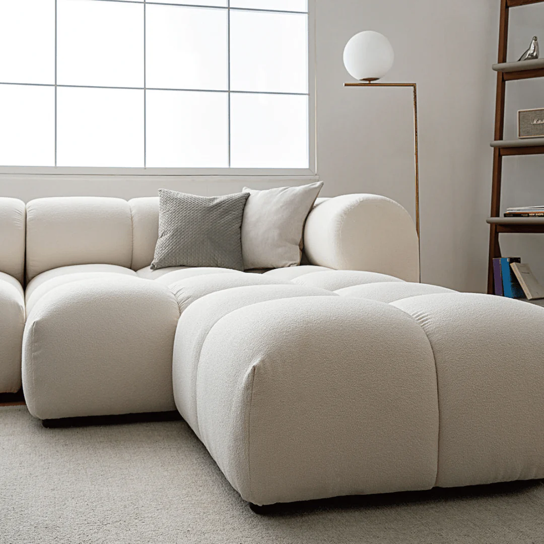 Caius Velvet Three Seater Module Sofa, White Velvet - Image 9