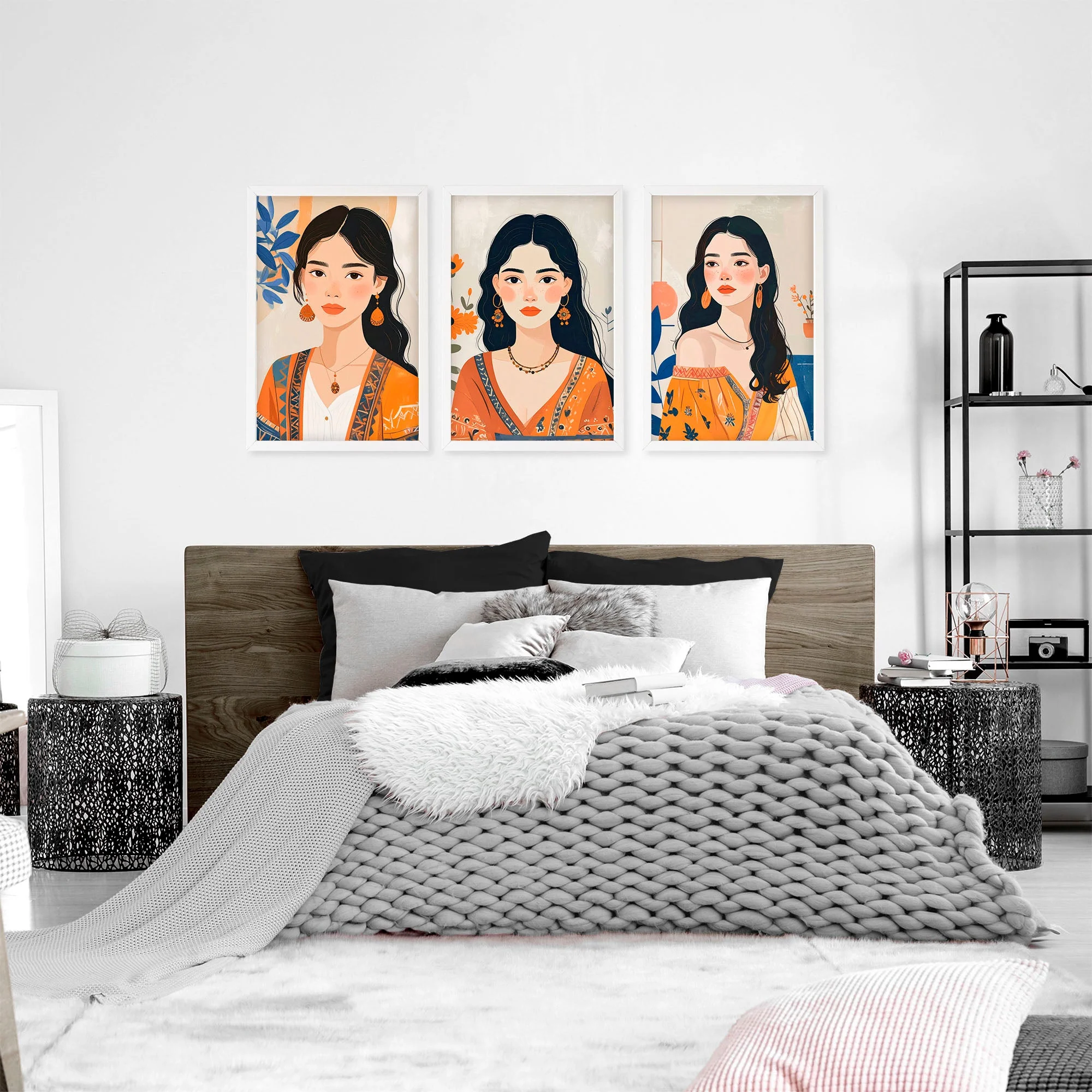 Canvas Bedroom Art | Set of 3 Boho Women Wall art Prints - Image 2