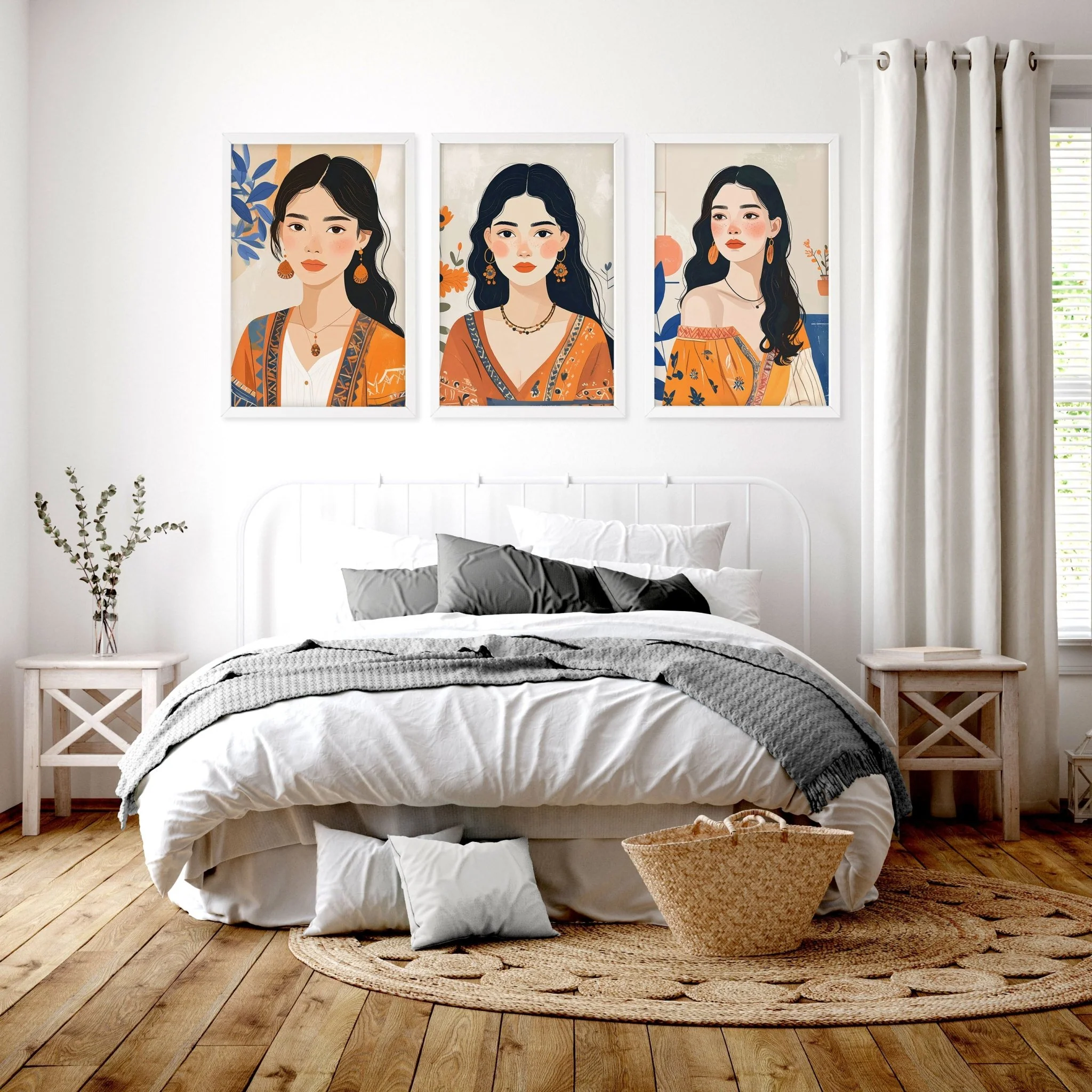 Canvas Bedroom Art | Set of 3 Boho Women Wall art Prints - Image 4