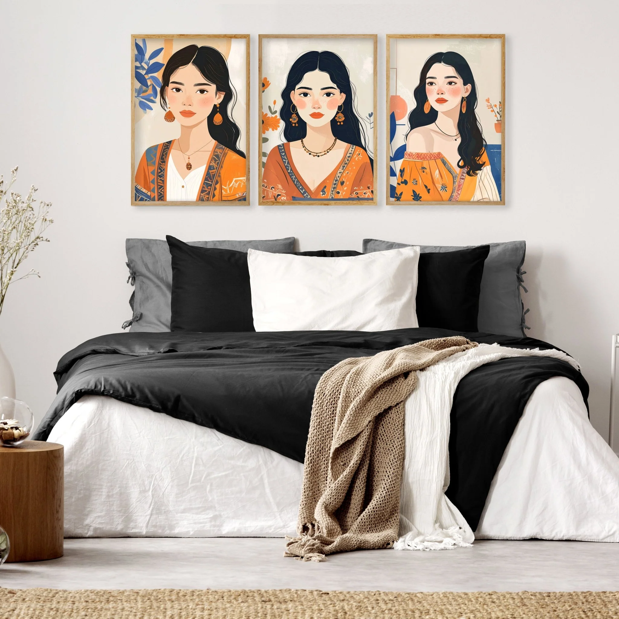 Canvas Bedroom Art | Set of 3 Boho Women Wall art Prints - Image 5