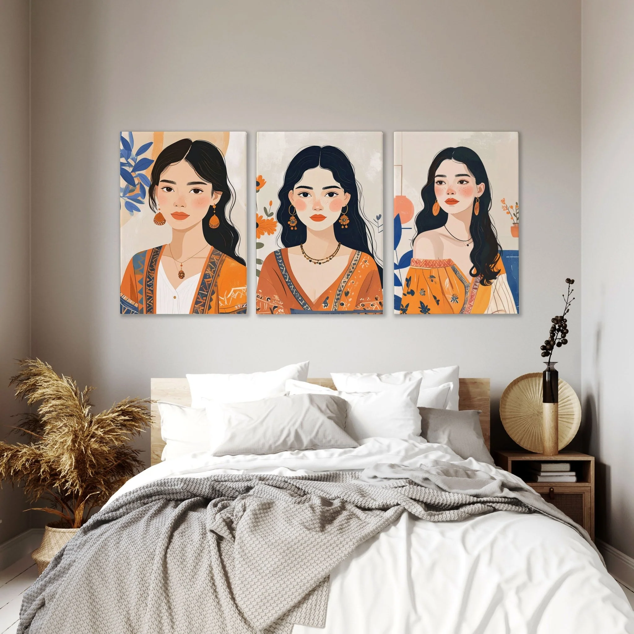 Canvas Bedroom Art | Set of 3 Boho Women Wall art Prints - Image 6