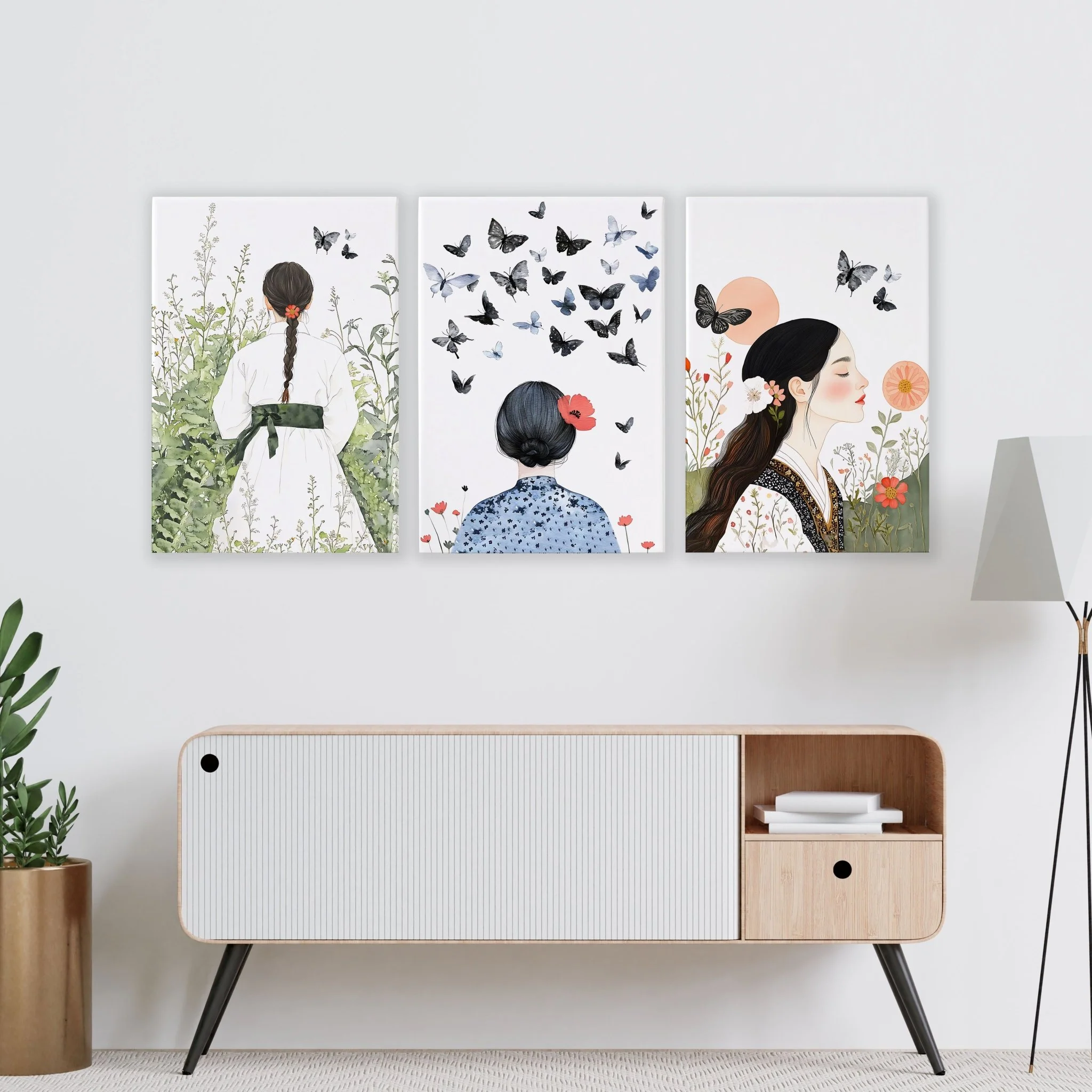 Canvas Pictures For Living Room | Set of 3 Boho Women Wall art Prints - Image 11