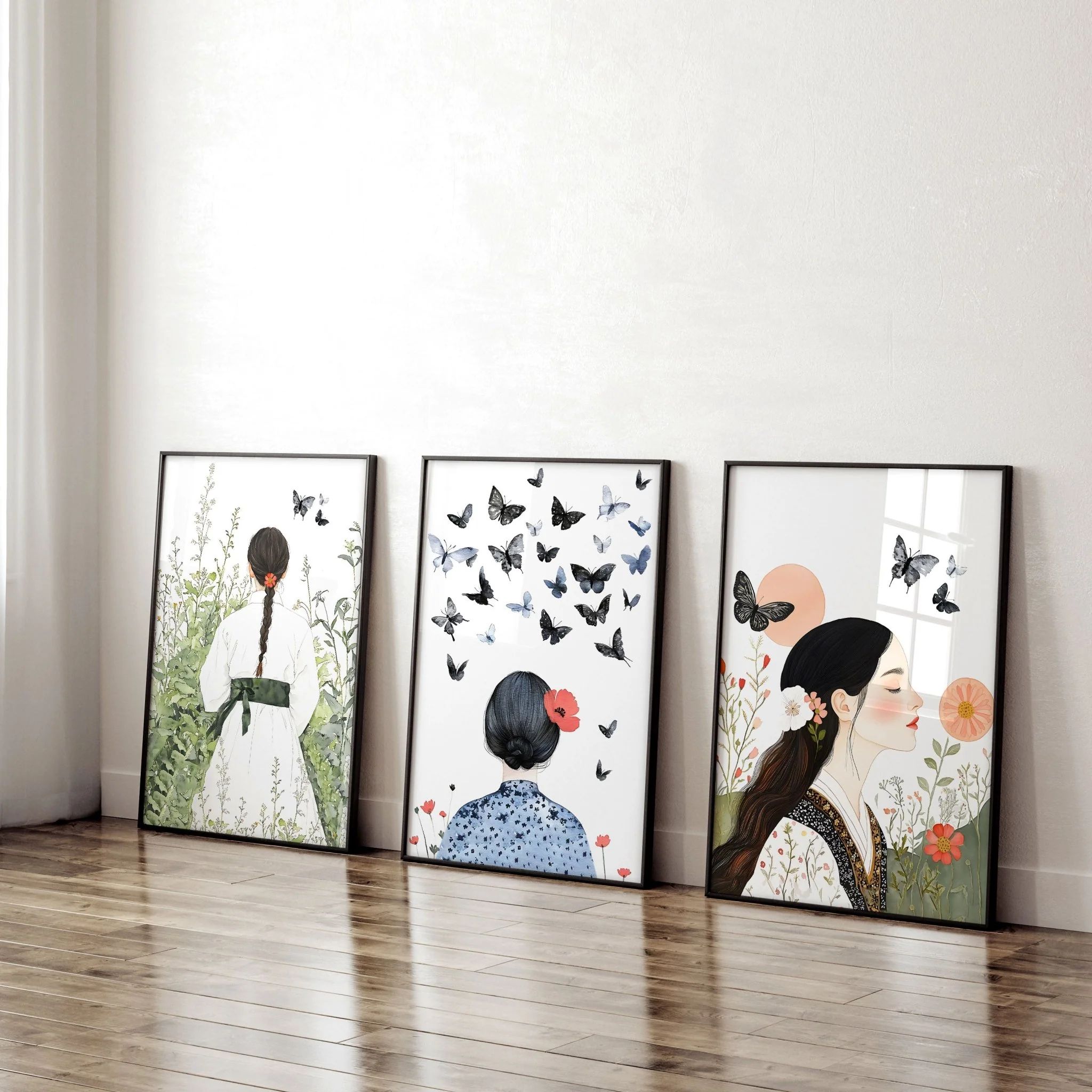 Canvas Pictures For Living Room | Set of 3 Boho Women Wall art Prints - Image 14