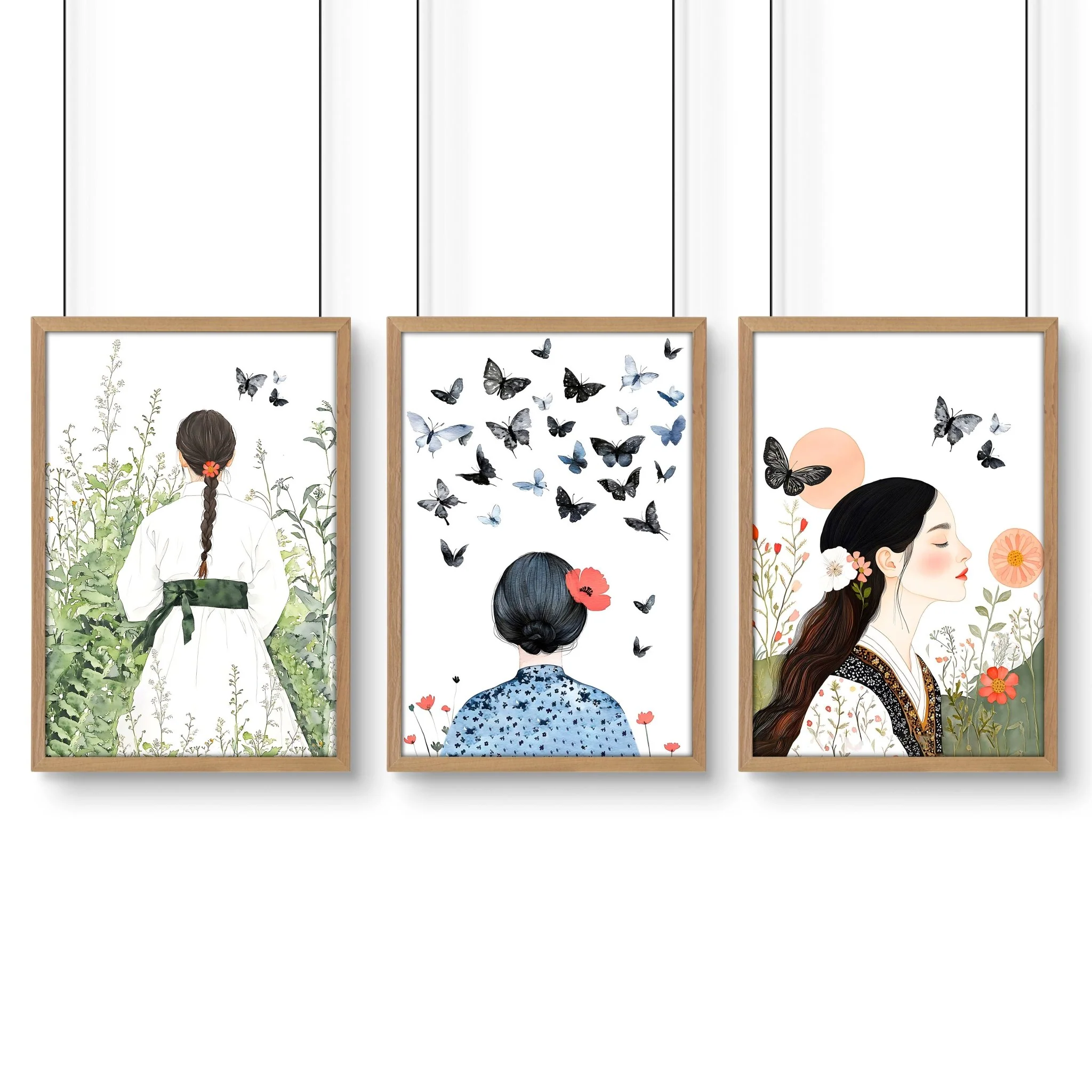 Canvas Pictures For Living Room | Set of 3 Boho Women Wall art Prints - Image 20