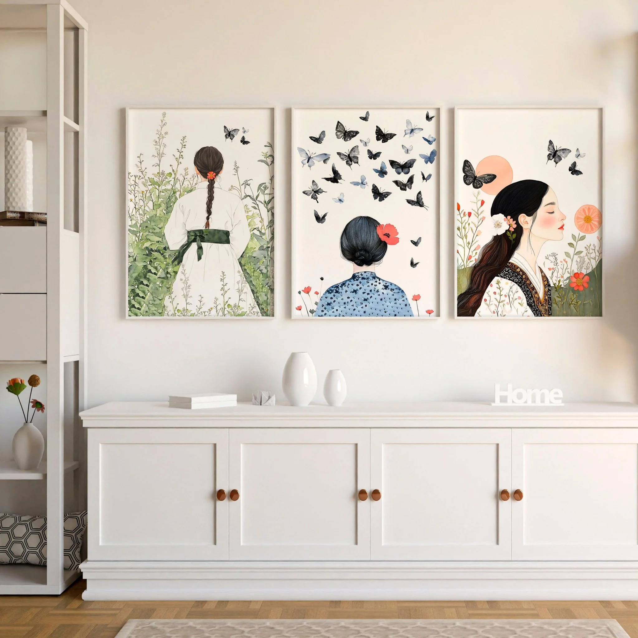 Canvas Pictures For Living Room | Set of 3 Boho Women Wall art Prints - Image 5
