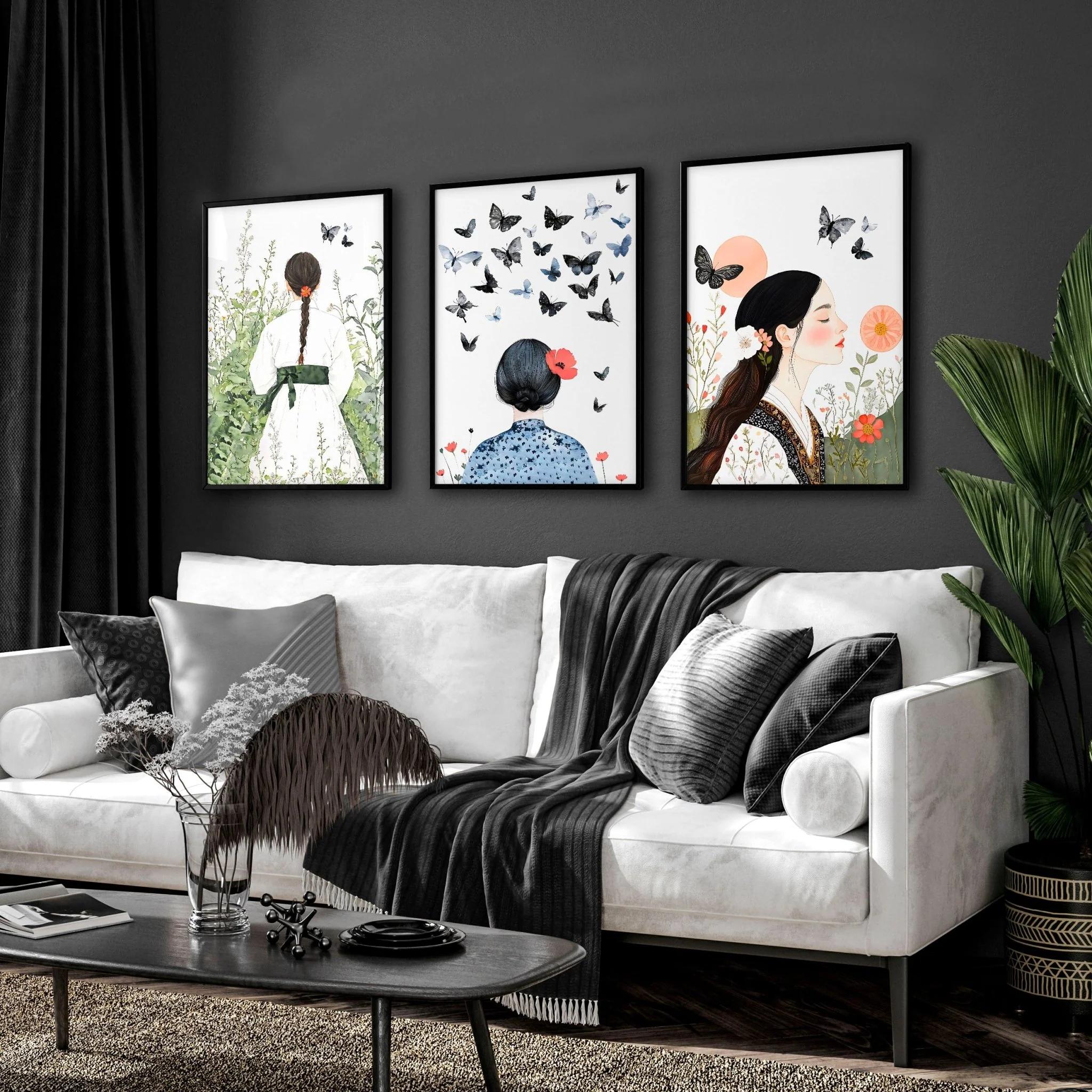 Canvas Pictures For Living Room | Set of 3 Boho Women Wall art Prints - Image 6
