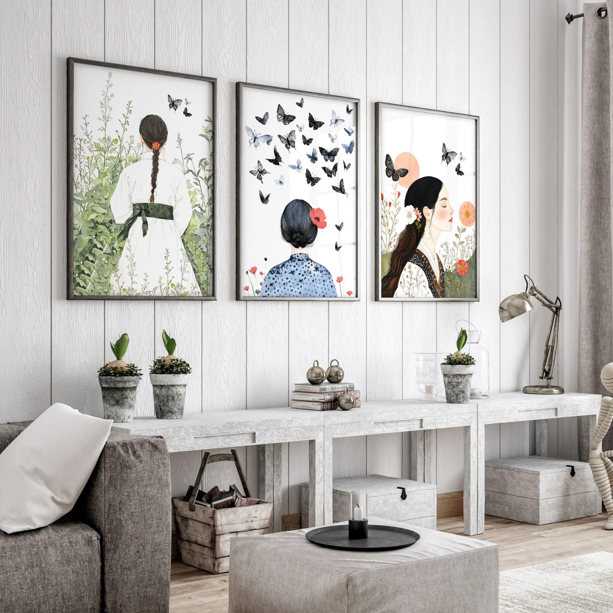 Canvas Pictures For Living Room | Set of 3 Boho Women Wall art Prints - Image 7