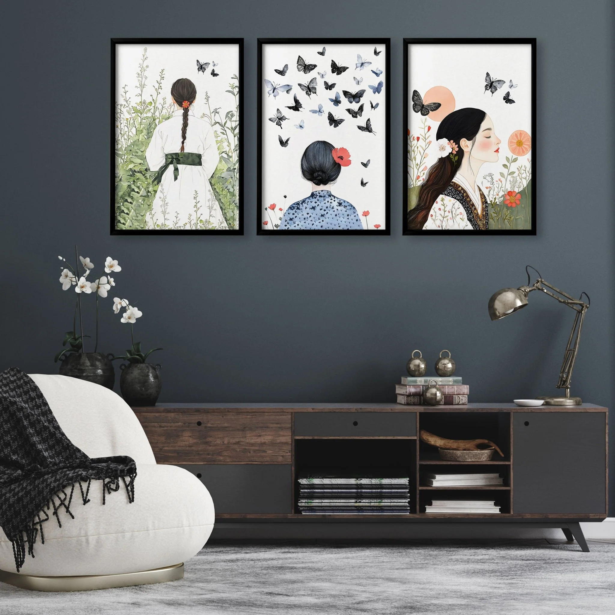 Canvas Pictures For Living Room | Set of 3 Boho Women Wall art Prints - Image 9