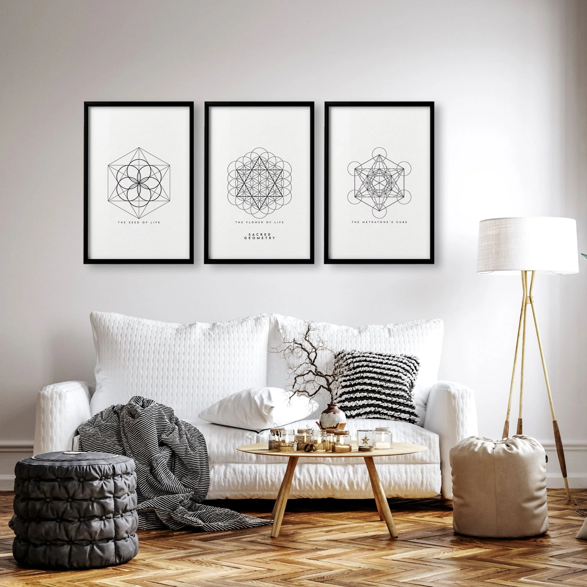 Canvas Pictures For Living Room | Set of 3 Sacred Geometry Wall art Prints - Image 12