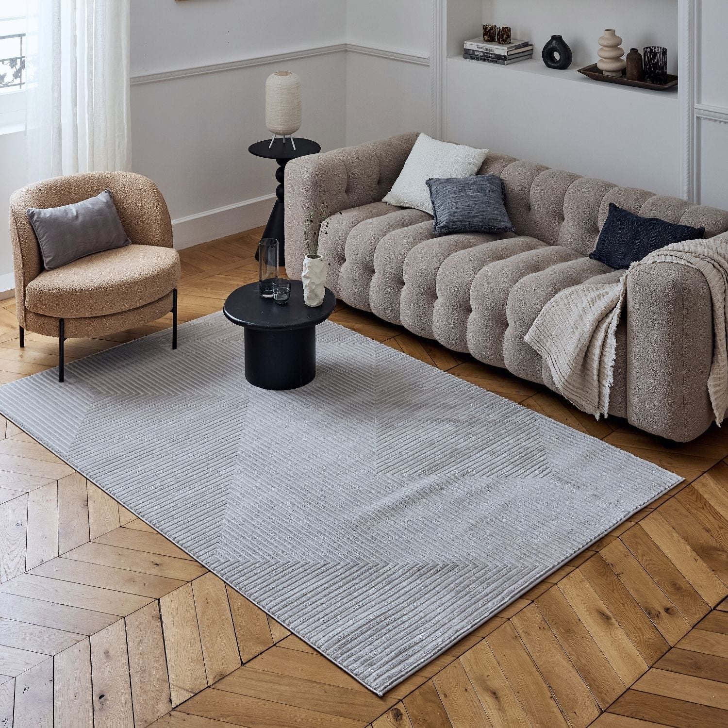 Carmel Grey-Cream Geometric Rug | 6050 - Image 8