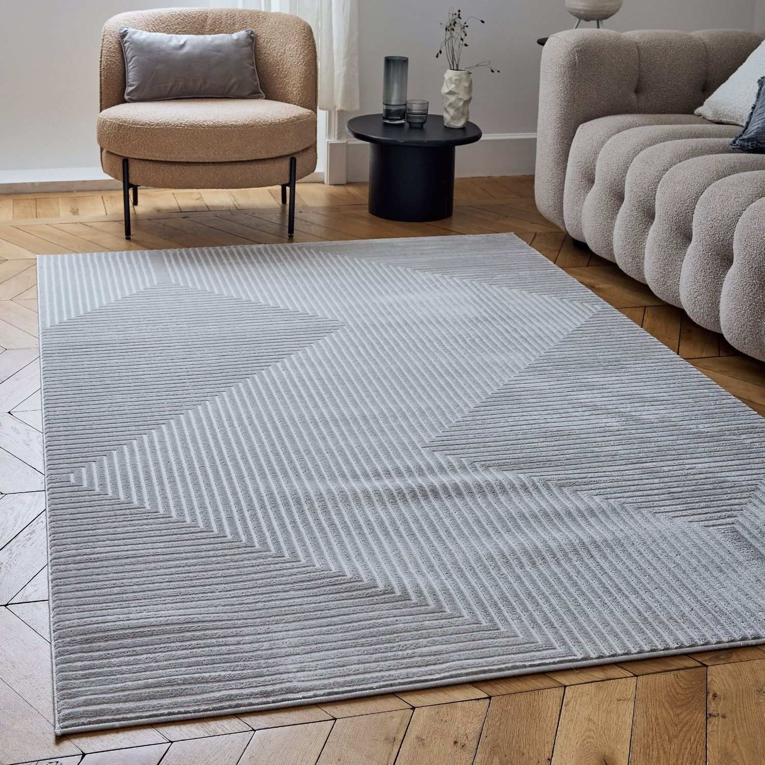 Carmel Grey-Cream Geometric Rug | 6050 - Image 9
