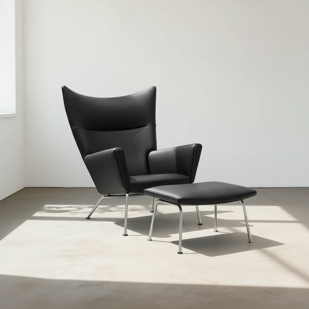 Carnaby High Back Armchair with Ottoman, Black - Image 3