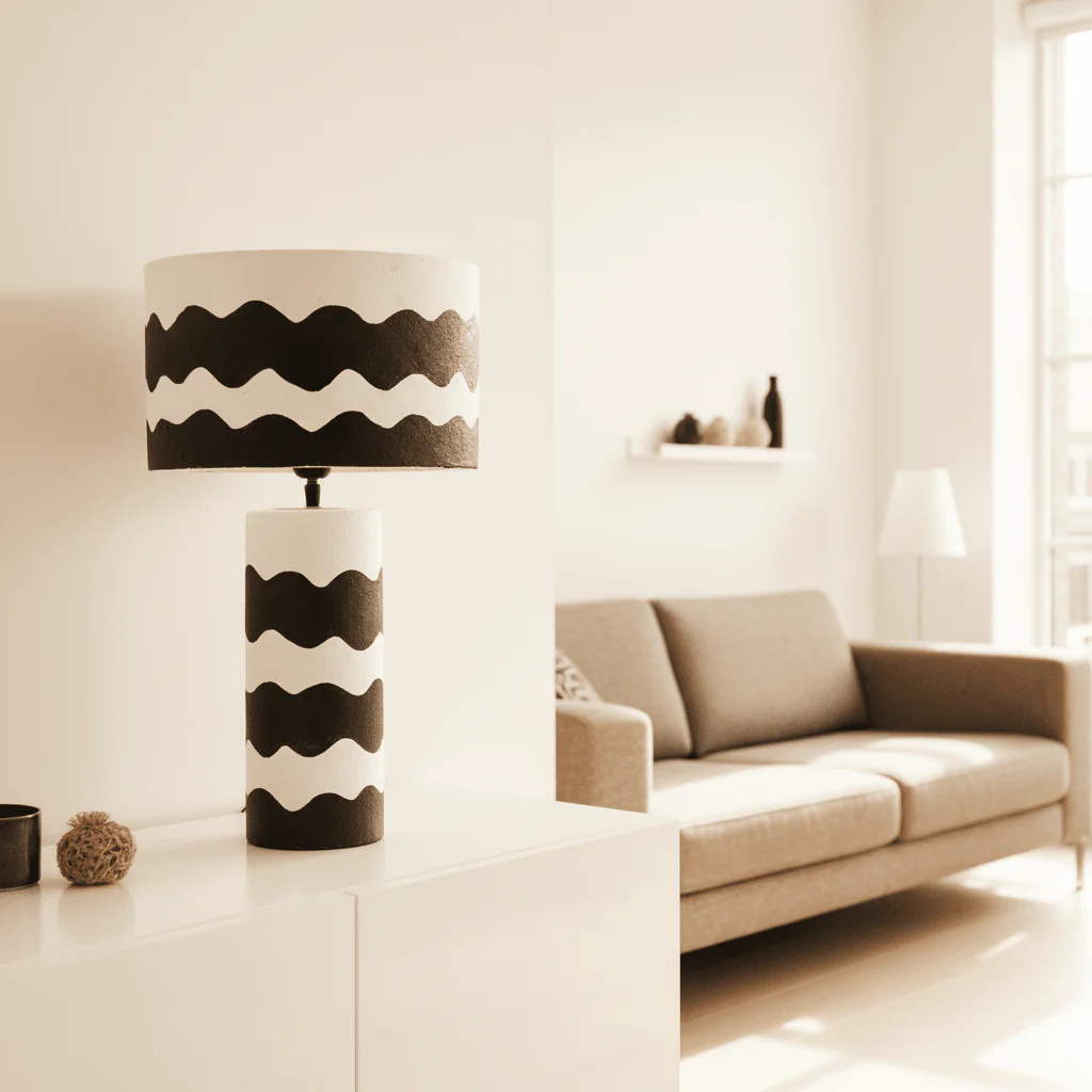 Carta 50cm Black And White Curved Stripe Papier Mache Table Lamp - Image 3