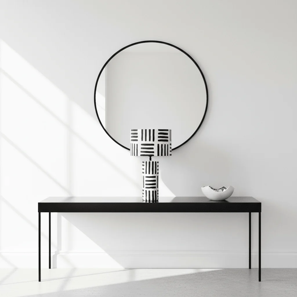 Carta 50cm Black And White Papier Mache Table Lamp with Geometric Lines - Image 8