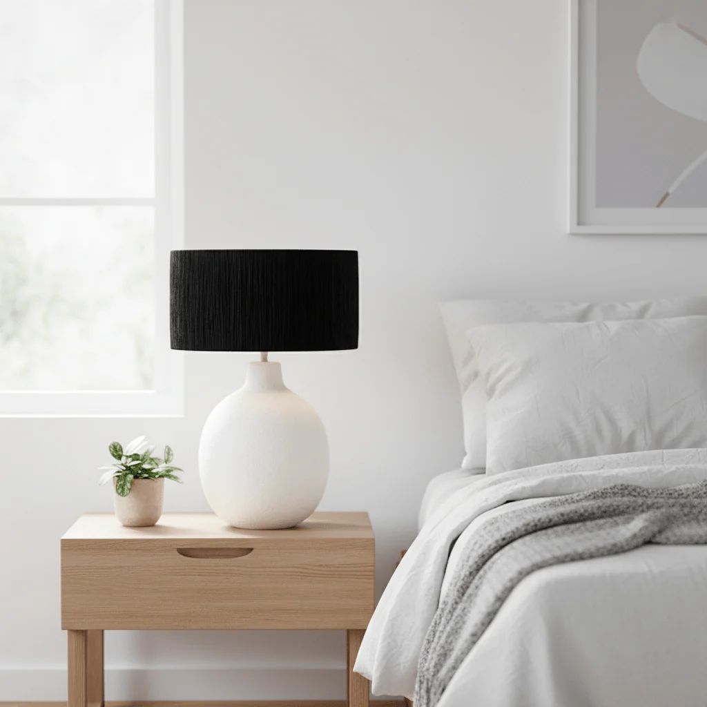 Carta 61cm White Papier Mache Table Lamp With Black Raffia Shade - Image 5