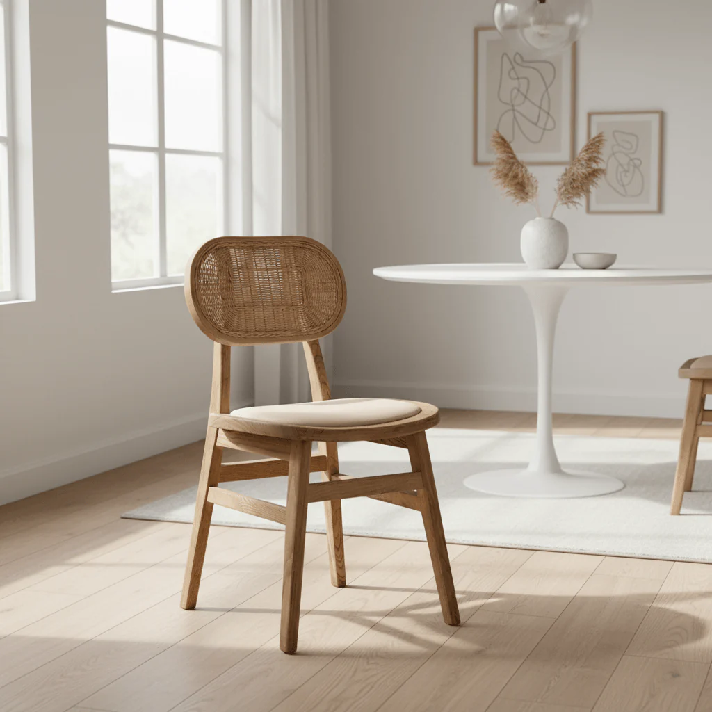 Cebu Beige Fabric and Grey Wash Elm Wood Dining Chair - Image 3