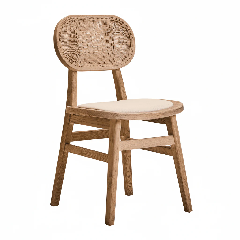 Cebu Beige Fabric and Grey Wash Elm Wood Dining Chair - Image 5