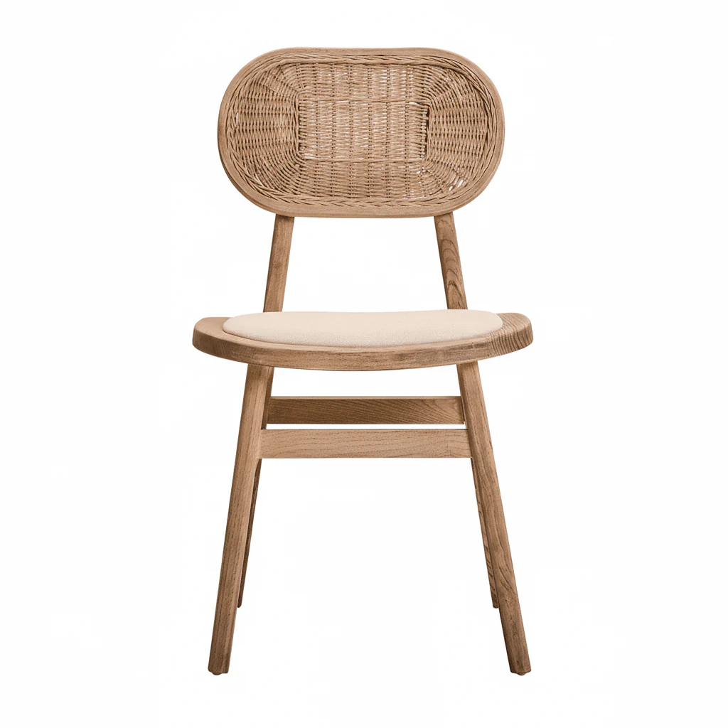 Cebu Beige Fabric and Grey Wash Elm Wood Dining Chair - Image 6