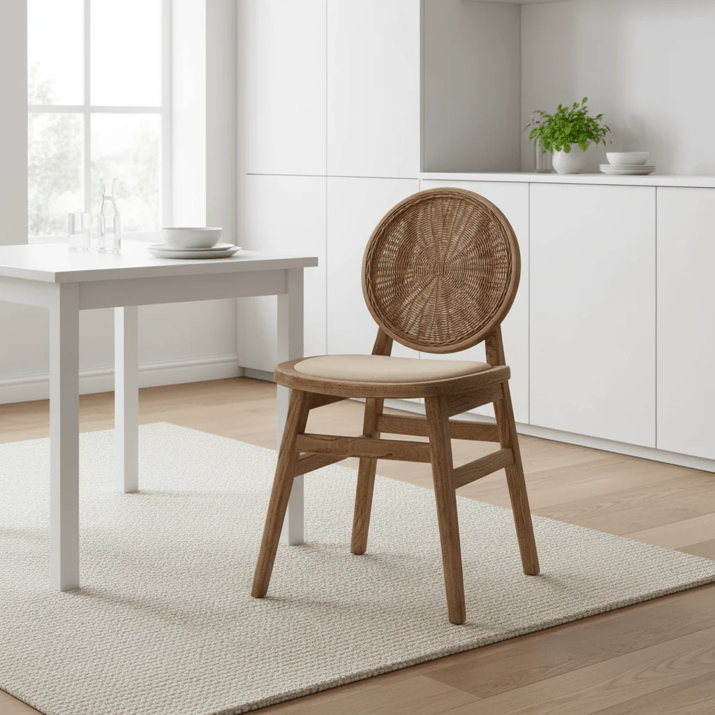 Cebu Beige Fabric and White Wash Elm Wood Dining Chair - Image 4