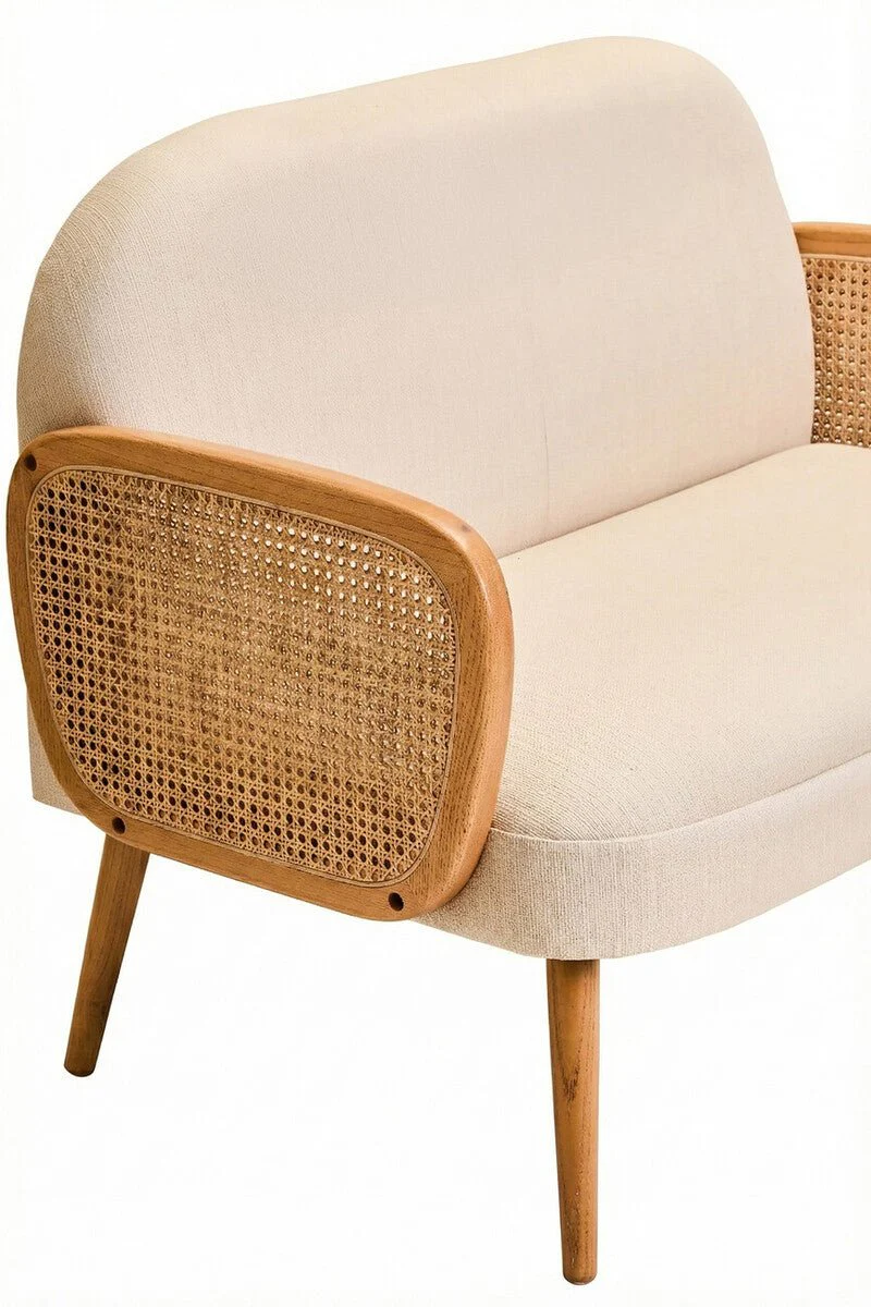 Cebu Ivory Fabric and Cane 2 Seat Sofa with Elm Wood Legs - Image 10