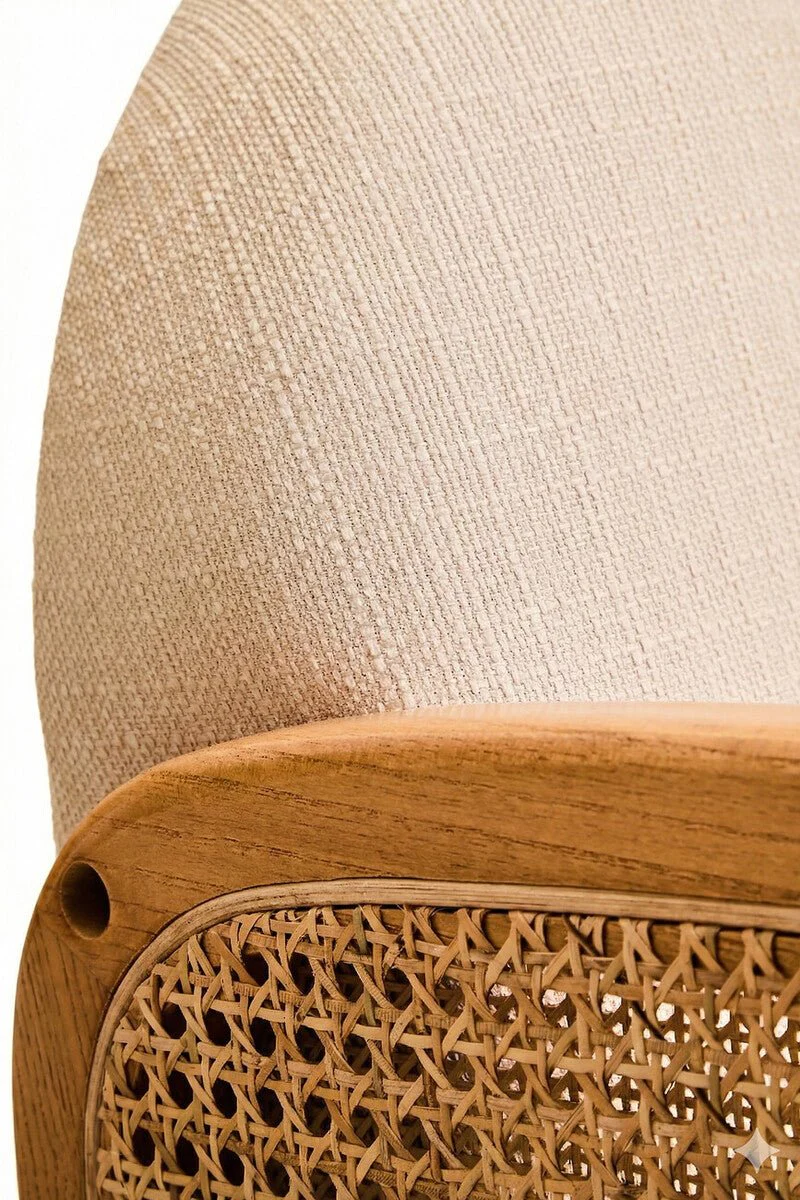 Cebu Ivory Fabric and Cane 2 Seat Sofa with Elm Wood Legs - Image 12