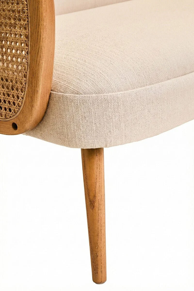 Cebu Ivory Fabric and Cane 2 Seat Sofa with Elm Wood Legs - Image 13