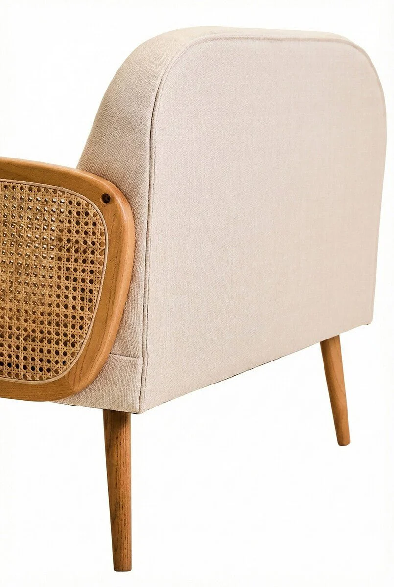 Cebu Ivory Fabric and Cane 2 Seat Sofa with Elm Wood Legs - Image 14