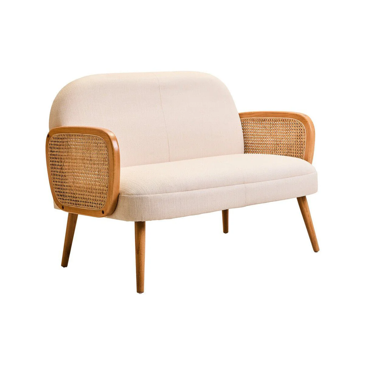 Cebu Ivory Fabric and Cane 2 Seat Sofa with Elm Wood Legs - Image 5