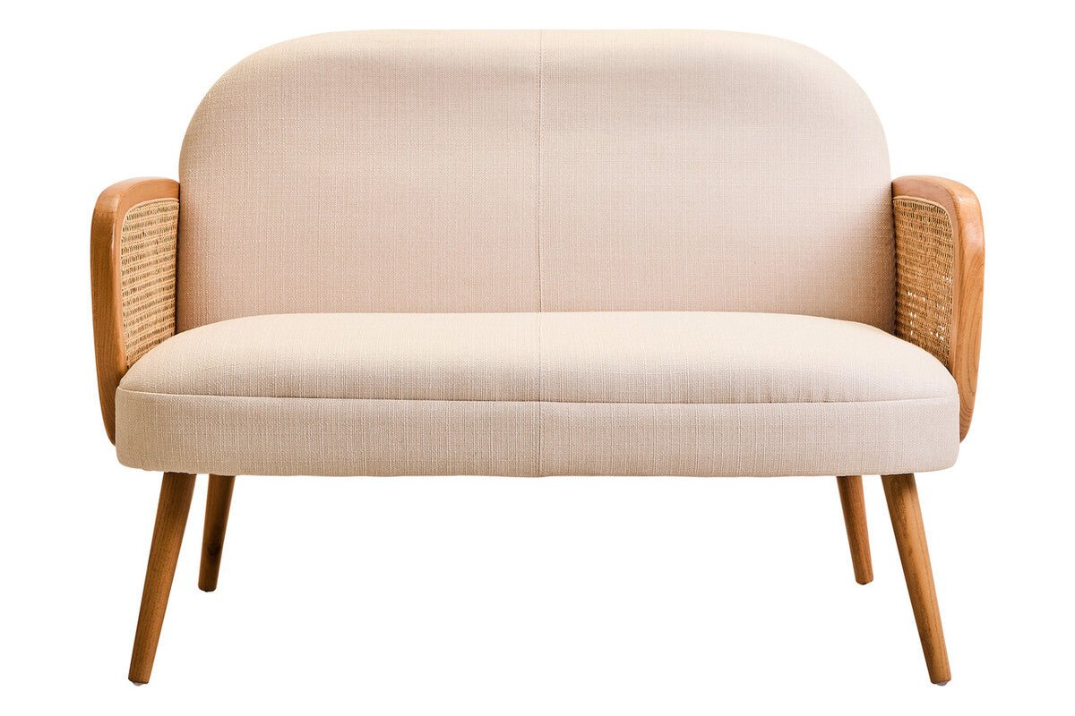 Cebu Ivory Fabric and Cane 2 Seat Sofa with Elm Wood Legs - Image 6